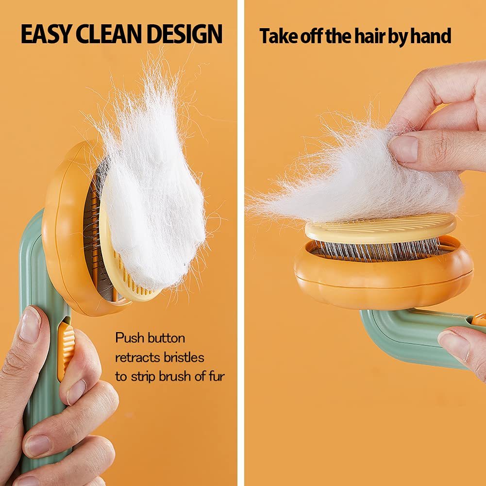 Pet Pumpkin Brush, Pet Grooming Self Cleaning Slicker Brush For Dogs Cats Puppy Rabbit, Cat Brush Grooming Gently Removes Loose Undercoat, Mats Tangled Hair Slicker Brush - Image 9