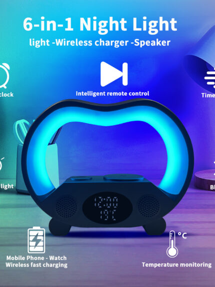 New 6 In 1 Smart Remote Control Bluetooth-compatible Ambience Intelligent LED Table Lamp Multi-function Wireless Charger Night Light Bluetooth-compatible Speaker